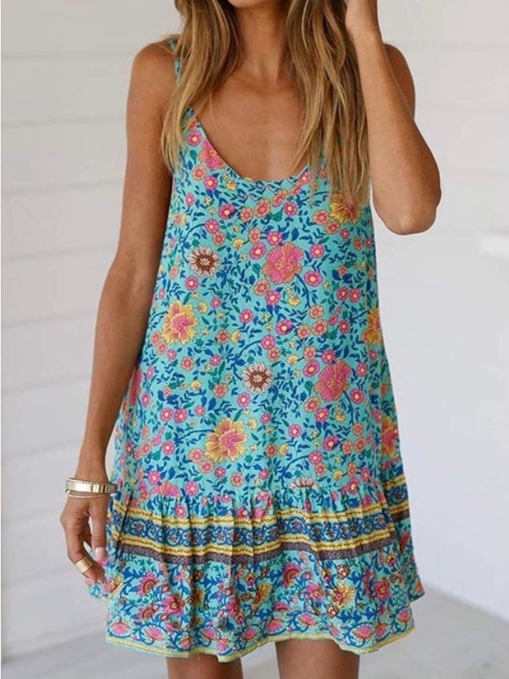 NEW • Boho Floral Sleeveless Mini Dress with Pockets • Women’s Small